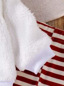 Bộ 2 món/Bộ trang phục thường ngày thời trang cho bé gái, áo nỉ thêu hình quả dâu tây và quần len kẻ sọc, mùa đông, quần áo trẻ em - trắng - Xem 6