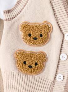 SHEIN Baby Boy Solid Color Patchwork Front Button Sleeveless Pocket Simple Top