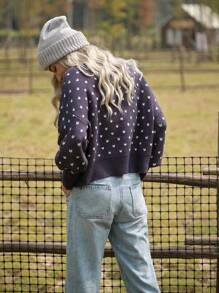 LanaWest Jersey de cuello redondo con mangas tipo dolman y estampado de corazón casual de LanaWest, para otoño/invierno