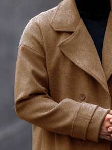 Manfinity Homme 男士纯色前扣长袖平领休闲外套 - 咖啡棕 - 查看 5