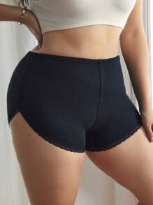 1 pieza Pantie de talla grande con borde de encaje de unicolor