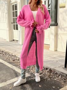 INAWLY Cárdigan casual de manga larga de punto acanalado de unicolor para mujer