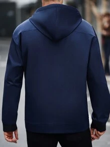 Manfinity Homme Men's Solid Color Long Sleeve Zippered Half Stand Collar Drawstring Hoodie Sweatshirt For Autumn