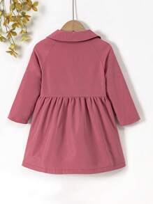 SHEIN 女小童插肩袖雙排釦毛絨內襯外套 - 藕粉色 - 查看 2