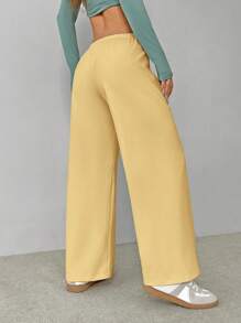 SHEIN PETITE 柔软白色针织家居裤，宽松裤 - 杏色 - 查看 2