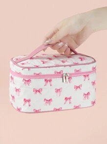 Marina Oliveira Artist Pink Girly Bow Pattern Makeup Bag, Fashionable Printed Water-Resistant Handheld Pouch, Convenient Travel Organizer, Valentine's Day - Multicolor - View 2