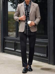 Manfinity Mode Men's Button Front Lapel Collar Long Sleeve Pocket Casual Business Blazer - Camel - View 4