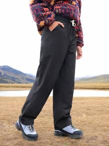 In My Nature 女士休闲百搭纯色抽绳腰登山裤 - 黑色 - 查看 6