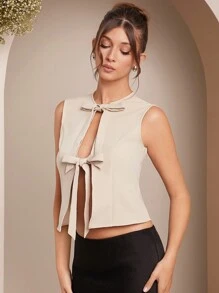 L'Amorae Top casual de cuello redondo y sin mangas de unicolor, todo a conjunto