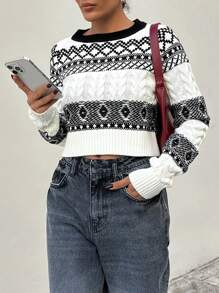 EURMUSE Women Round Neck Long Sleeve Striped Casual T-Shirt - Black and White - View 1