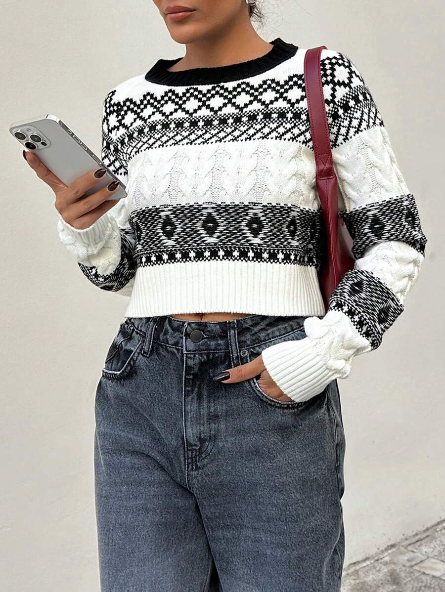 EURMUSE Women Round Neck Long Sleeve Striped Casual T-Shirt - Black and White - View 1