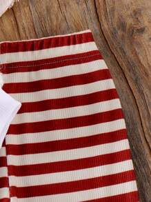 Bộ 2 món/Bộ trang phục thường ngày thời trang cho bé gái, áo nỉ thêu hình quả dâu tây và quần len kẻ sọc, mùa đông, quần áo trẻ em - trắng - Xem 3