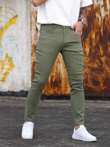 Manfinity Homme Men's Solid Color Front Button Pocket Simple Casual Jeans