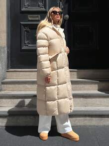 EURMUSE Pink Long Winter Coat With Big Pockets - Beige - View 3