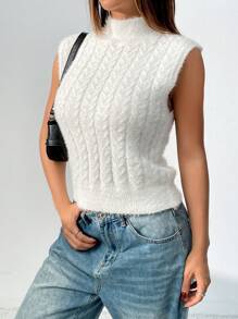 Chiquease Dames effen kraag mouwloos minimalistisch gebreid vest, casual voor dagelijks gebruik