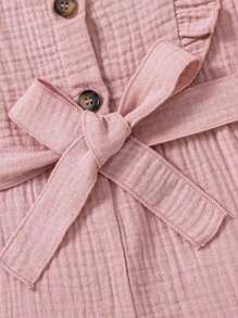 SHEIN Vintaside Kids Young Girls' Casual Ruffle Trim Sleeveless Romper & Belt, Suitable For Party, Beach, Holiday, Summer - Pink - View 5