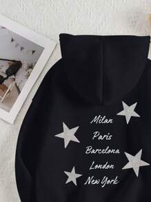 Teen Girl Casual Everyday Letter And Star Print Hooded Sweatshirt, Autumn