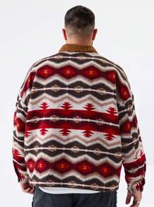Manfinity VCAY Plus Size Men's Casual Loose Jacquard Long Sleeve Jacket, For Fall Winter - Bronze - View 3