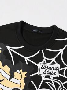 ROMWE MEN Street Life Kaos Crop Top Longgar Ukuran Besar, Gaya Jalanan untuk Pria - Hitam - View 2