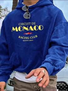 Manfinity Dauomo Sudadera con capucha de talla grande para hombre con bolsillo bordado con letra, uso casual diario