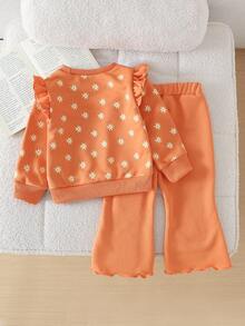 SHEIN 1 bộ đồ thường ngày cho bé gái màu mơ dài tay và quần dài, mùa thu - trái cam - Xem 2