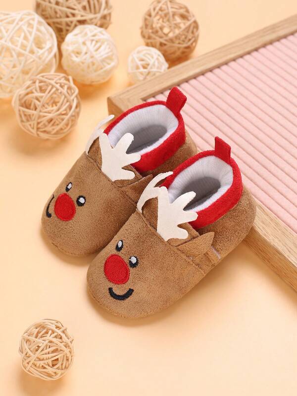 Zapatos planos con bordado de reno para bebés de 0 a 1 año, de moda para otoño/invierno