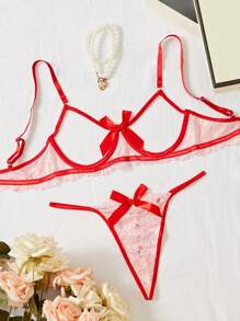 2 件套女士性感镂空透明胸罩和内裤内衣套装带钢圈 - 彩色 - 查看 3