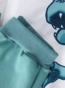 Juego de 6 piezas de ropa deportiva casual para niños pequeños con estampados de oso, dinosaurio y excavadora de dibujos animados, que incluye sudadera y pantalones, adecuado para uso diario, escuela, viajes, deportes, primavera y otoño