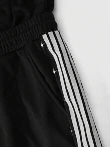 PAVTROS Manfinity Streetrush Men Letter Print Side Stripe Relaxed Casual Sweatpants, Long Street Wear Baggy Color Block Sweatpants, For Husband, Boyfriend Gifts - Yellow - View 5