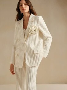 Anewsta Bộ vest blazer hoa 3D xếp ly thời trang dành cho nữ - trắng - Xem 5