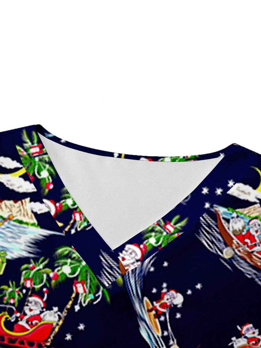 SHEIN TaskFit Plus Size Women's Cute Cartoon Santa Claus Print Short