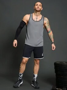 Manfinity Sport Corelite 1 PCS Boyfriend Style Men's Contrast Color Trim Sleeveless Round Neck Sports Tank Top, Summer Breathable Workout Clothes White Tank Top