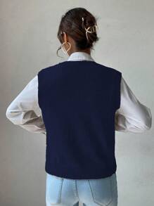 SHEIN Unity Chaleco de punto sin mangas de cuello en V elegante - azul real - Ver 2