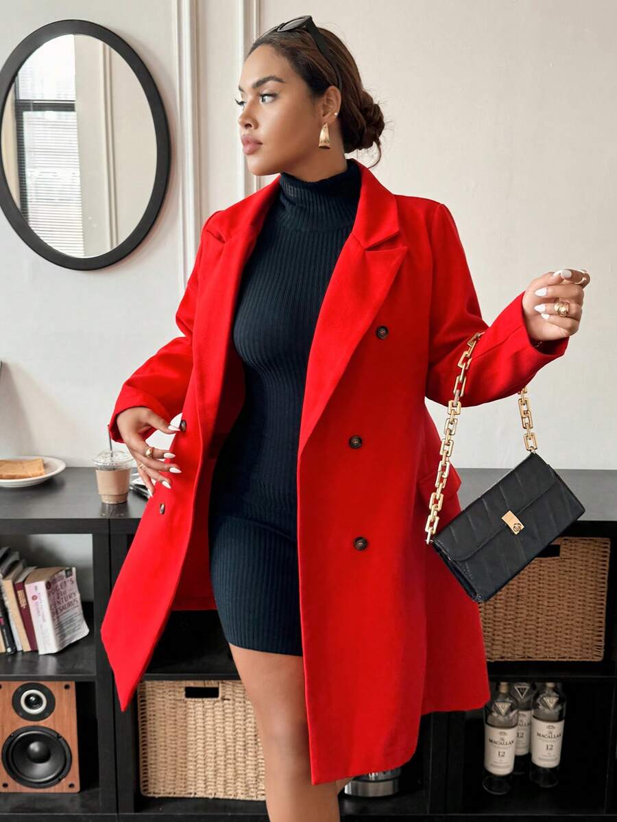 Calvaya 大码女式简约纯色宽松翻领外套，适合新年服装