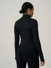 SHEIN Sports Women's Solid Color Front Zip Long Sleeve Casual Fleece Jacket