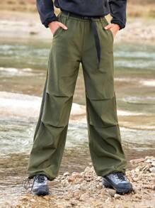 In My Nature 女式纯色拉链口袋休闲宽松徒步工装裤 - 軍綠色 - 查看 3
