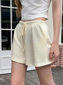 Jouncy Women's Solid Color Drawstring Waist Loose Casual Shorts - Yellow - View 3