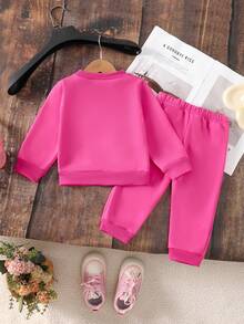 Bộ áo hoodie họa tiết chữ thời trang cho bé gái và quần nỉ cạp chun - Màu Hồng Tươi - Xem 2