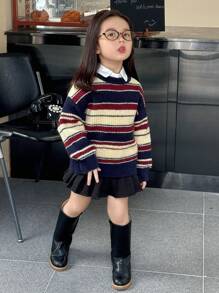 DAZY Young Girl Batwing Long Sleeve Loose Striped Casual Sweater, Autumn/Winter