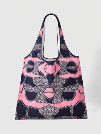 Grunge Punk 1pc Cute Chain-Accent Heart Shape Foldable Tote Bag For Women