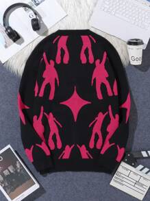 Manfinity Hypemode Men's New Autumn/Winter Warm Knitted Sweater Cardigan, Versatile Casual Pullover For Layering, Stylish Graphic Pattern Outwear - Black - View 2
