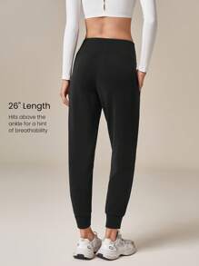 GLOWMODE Modal Fleece Regular Fit High Waist Adjustable Drawstring Waist Joggers With Side Pockets Daily Casual Autumn Winter - Black - View 2