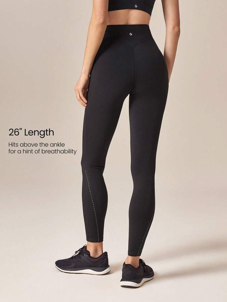 Leggings térmicos acolchados reflectantes de 26 pulgadas con bolsillos laterales, adecuados para yoga de bajo impacto y uso diario en otoño e invierno