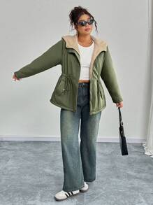 Calvaya Chaqueta con capucha y forro térmico informal de talla grande
