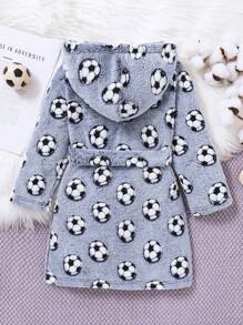Jeune garçon Simple impression de football à capuche manches longues avec nœud papillon devant confortable et chaud. Robe de vacances, de voyage et de détente pour l'été - bleu indigo - Voir 2