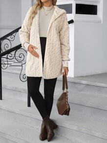 SHEIN Áo khoác hoodie lông mịn màu trơn, thời trang, thoải mái và ấm áp cho phụ nữ mang thai, cho bà bầu - Màu be - Xem 4