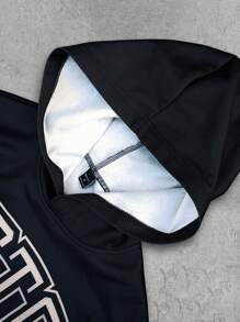 Manfinity Campus Court Aesthetic Post--Men's Letter Print Hoodie And Loose Sweatpants Casual Tracksuit Set - Black - View 4