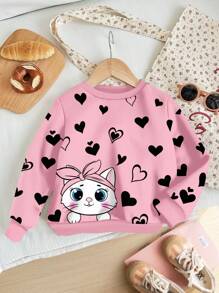 SHEIN Bluza z długim rękawem dla młodych dziewcząt, luźna, minimalistyczna, z okrągłym dekoltem, wygodna na co dzień, dzianinowa, odpowiednia na jesień/zimę