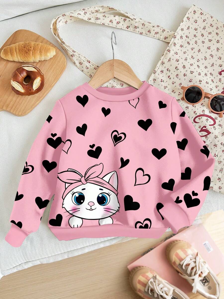 SHEIN Bluza z długim rękawem dla młodych dziewcząt, luźna, minimalistyczna, z okrągłym dekoltem, wygodna na co dzień, dzianinowa, odpowiednia na jesień/zimę