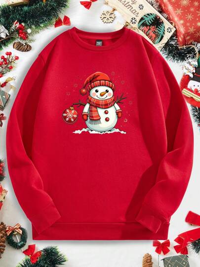 Manfinity VCAY Normale maat Retro Rode Losse Dropped Shoulder Crew Neck Pullover Sweatshirt Uitgaan Grafische Lange Mouw Rode Sweatshirt, Voor Vrienden, Echtgenoot, Vriendje Cadeaus, Voor Herfst Winter